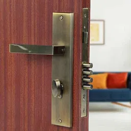 Saze 10 inch Stainless Steel Antique Brass Finish Cylindrical Plate One Side Key Mortise Door Lock Handle Set with 3 Keys, LB-301-image-70