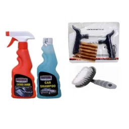 Indopower Ff964 250ml Leather Shiner Spray, 250ml Car Shampoo, Tubelass Smart Panchar &a; All Tyre Cleaning Brush Kit, AHh966-image-94