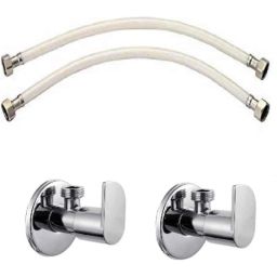 IRIS ALIVE 2 Pcs Brass Chrome Finish Angle Cock &a; Hose Pipe Set (Pack of 2)-37