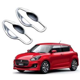 SureStrive 2 Pcs ABS Chrome Finish Car Door Finger Guard Bowl Cover Set for Maruti Suzuki Swift 2018-17