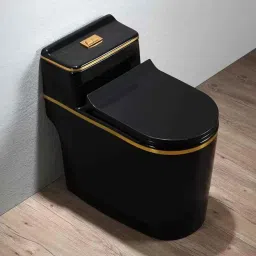 InArt Ceramic Black &a; Gold Floor Mounted S Trap Western Water Closet with Soft Close Seat Cover Combo for Lavatory, INA-672-picture-16