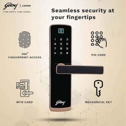 Godrej Rose Gold Catus Touch Plus Digital Smart Door Lock with 3 Pcs Deadbolt, 4 in One Model, Operated by Fingerprint, Pin, Mechanical Key &a; RFID Card, 4215 image 3