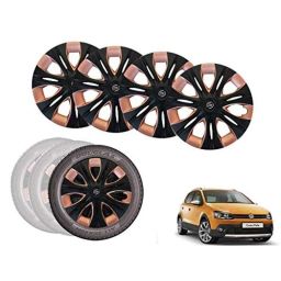 Auto Pearl 4 Pcs 15 inch Black &a; Copper ABS Press Type Hubcap Wheel Cover Set with Retention Ring for Volkswagen PoloCross-19