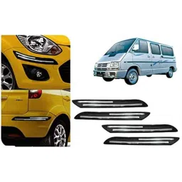 Auto Pearl 4 Pcs PVC &a; Rubber Black Double Chrome Linning Bumper Corner Moulding Set for Tata Winger-picture-14
