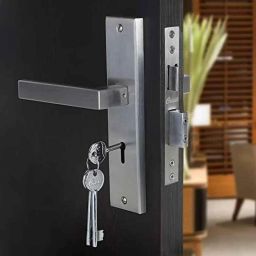 Saze 8 inch Stainless Steel Matt Finish Silver Key Plate Mortise Door Lock Pull Handle Set, LB-301-image-76