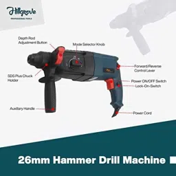 Hillgrove 1200W Forward &a; Reverse Rotation Hammer Impact Drill Machine with Drill Chuck, SDS Adapter, 5 Pcs SDS Plus Bit &a; Utility Knife, HGCM1234 image 2