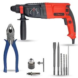Hillgrove 1200W Forward &a; Reverse Rotation Hammer Impact Drill Machine with 5 Pcs SDS Plus Bit, Drill Chuck, SDS Adapter &a; 8 inch Plier, HGCM1255-35
