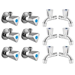 Zesta Jazz 12 Pcs Stainless Steel Chrome Finish Bib Cock &a; Angle Cock Set with Wall Flange-picture-33