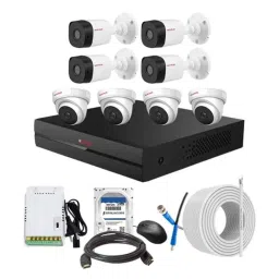 CP Plus 2.4MP Indoor &a; Outdoor CCTV Combo Kit with 8Ch DVR, 4 Dome 4 Bullet Camera, 8Ch SMPS, 70m Cable, 2TB HDD &a; Connector-25