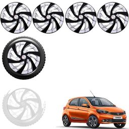 Auto Pearl 4 Pcs 13 inch Black &a; Silver ABS Press Type Hubcap Wheel Cover Set with Retention Ring for Tata Tiago 2019 XB XE XM-12