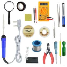 Hillgrove HGCM273M1 25W 15-in-1 Flat &a; Pointed Tip Mobile Soldering Iron Equipment Tool Kit &a; Digital Multimeter Combo, HGCM534-6