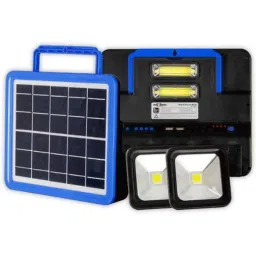 Pick Ur Needs 100W Blue Rechargeable Emergency Solar Lighting System Set with Radio &a; BT Music, EL-PICK-3190-28