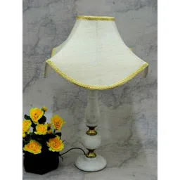 Tucasa Classic Brass Marble Table Lamp, Off White Shade, LG-791-11