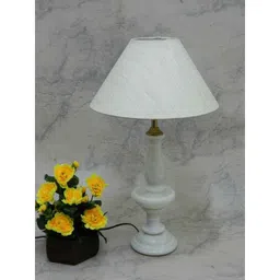 Tucasa Elegant White Marble Table Lamp with Off White Shade, LG-792-8