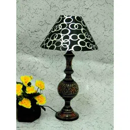 Tucasa Antique Brass Carving Black Circle Shade Table Lamp, LG-844-image-2