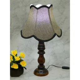 Tucasa Wooden Table Lamp with Brown Jute Shade, LG-843-0