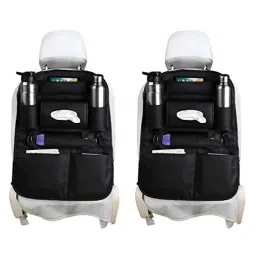 AllExtreme EXTBDS2B PU Leather Black Auto Car Seat Back Organizer with Multi Pocket, Travel Storage Bag, Hangers, Tissue Paper &a; Bottle Holder (Pack of 2)-35