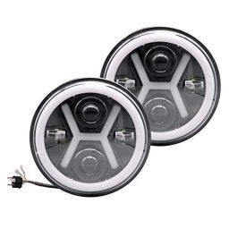 AllExtreme Ex7Wh14 7 inch Full Ring Round White Led Headlight With Hi/Low Beam White &a; Yellow Angel Eye Lamp Compatible With Royal Enfield Bullet, Harley Davidson Jeep Wrangler (75W), (Pack of 2)-picture-2