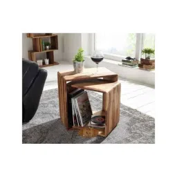 Angel Furniture Rosewood Glossy Finish Beige &a; Brown Cube Center Table, AF-154-21