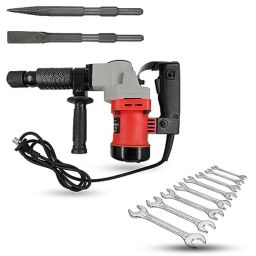 Hillgrove 1200W Demolition Hammer Concrete Breaker with 2 Bits &a; 8 Pcs Double Open End Wrench, HGCM1387-65