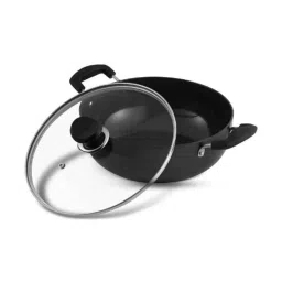 Atalso 300cm Aluminium Black Hard Anodized Round Deep Kadhai with Glass Lid-picture-1
