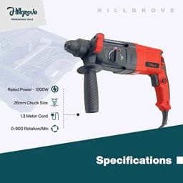 Hillgrove 1200W Forward &a; Reverse Rotation Hammer Impact Drill Machine with 5 Pcs SDS Plus Bit, Drill Chuck, SDS Adapter &a; Measuring Tape, HGCM1253 image 5