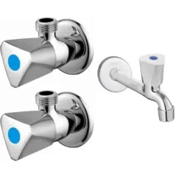 Senkiddpro Triangle 2 Pcs Stainless Steel Chrome Finish Wall Mounted Angle Cock &a; Long Body Tap Combo-image-6