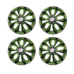 Auto Pearl 4 Pcs 15 inch Black &a; Green ABS Press Type Hubcap Wheel Cover Set with Retention Ring for All Cars-image-101