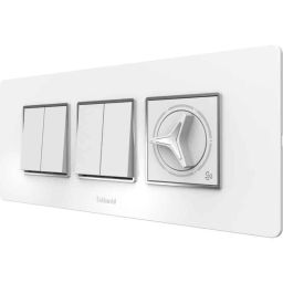 Goldmedal 4 Pcs Air Aura 10A Switch, 2M Fan Regulator &a; White Cover Plate Set, A76MC3-59