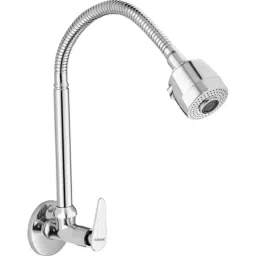 Clinton Brass Silver Chrome Wall Mounted Flexible Spray Spout Sink Tap with Flange by Moglix-image-41