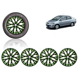 Auto Pearl 4 Pcs 14 inch ABS Black &a; Green Press Type Fitting Car Wheel Cover Set for Honda City Zx-42