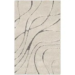Carpetify 3x5ft Microfiber Ivory &a; Grey Floral Shaggy Carpet, 1224YQX1HQB-23