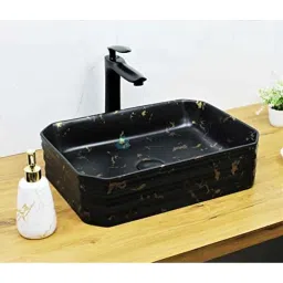 Bassino Art 45.5x38.5x17cm Ceramic Black &a; Gold Wash Basin, BTT-1322-picture-5