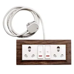 Palfrey 16A 2 Socket Wooden Texture Polycarbonate Extension Board with 2 LED Indicator Switch &a; 2m Wire, WD 16162 IND image 4