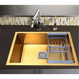 BLACKADO 24x18x10 inch Stainless Steel 304 Satin Finish Royal Gold Single Bowl Kitchen Sink-image-26