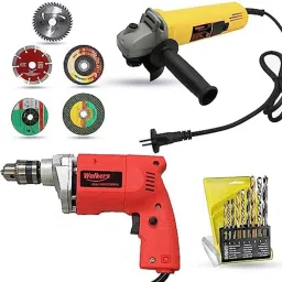Walkers 800W Angle Grinder, 500W 10mm Drill Machine, 5 Pcs Wheel &a; 9 Pcs Drill Bits Combo, WKCB445-23