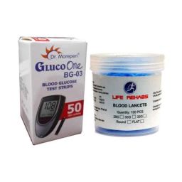 Dr. Morepen Gluc One BG03 50 Strips &a; Life Rehabs 100 Finetouch Lancets Combo-17
