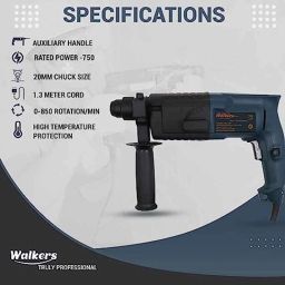Walkers 750W Forward &a; Reverse Rotation Hammer Impact Drill Machine with 3 Bits, Drill Chuck, SDS Adapter &a; 5 in 1 Screwdriver, WKCB340 image 2