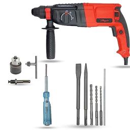 Hillgrove 1200W Forward &a; Reverse Rotation Hammer Impact Drill Machine with 5 Pcs SDS Plus Bit, Drill Chuck, SDS Adapter &a; Line Tester, HGCM1259-31