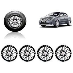 Auto Pearl 4 Pcs 14 inch ABS Silver &a; Black Press Type Fitting Car Wheel Cover Set for Toyota Etios-35