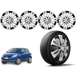 Auto Pearl 4 Pcs 14 inch Polypropylene Silver &a; Black Press Type Car Wheel Cover Set with Retention Ring for Maruti Suzuki Swift 2011-2014-picture-33