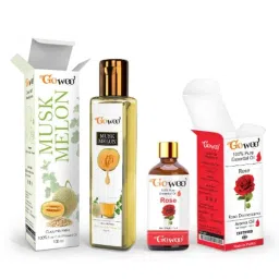 GoWoo 2 Pcs 10ml Natural Therapeutic Grade Cold Pressed Rose Aroma Oil &a; 100ml Musk Melon Carrier Oil Set, GWOC1149-P42+P178-picture-0