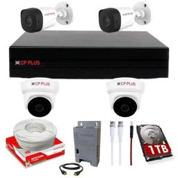 CP Plus 2.4MP Full HD 4 Channel DVR with Built in Audio MIC, 2 Pcs Outdoor, 2 Pcs Indoor White Cameras, 1TB HDD, 4 Ch SMPS &a; CCTV Cable Combo Kit-9