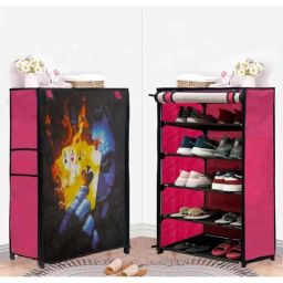Glowsilk 5 Shelves Metal &a; Non-Woven Modular Pink Shoe Rack with Joker Print-37