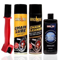Kangaroo Bike Care Kit with 500ml Chain Lube Spray, 500ml Chain Cleaner Spray, 200ml Chrome Metal Polish &a; Chain Cleaning Brush-21