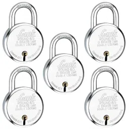 Link 65mm Steel Round Double Locking BCP Padlock with 8 Brass Lever &a; 3 Silver Keys (Pack of 5)-picture-9