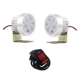 AOW LED Small Round Auxiliary Bike Fog Lamp Light Assembly White (Set of 2) with Switch for Royal Enfield Super Thunderbird-40