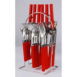 Elegante 24 Pcs Opera Red Stainless Steel &a; Plastic Cutlery Set, SL-130-picture-9
