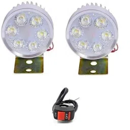 AOW LED Small Round Auxiliary Bike Fog Lamp Light Assembly White (Set of 2) with Switch for Bajaj Discover 150 F-74