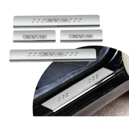 Car Accessories Hub 4 Pcs Stainless Steel Silver Car Footstep Sill Plate Set without LED for Mahindra XV-9 All Model-image-88